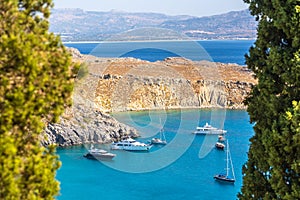 Stunning coast of Lindos Bay in Greece