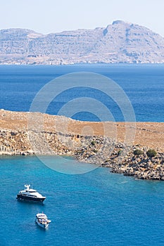 Stunning coast of Lindos Bay in Greece