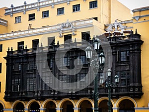 Stunning Colonial Buildings with Beautiful Garden on Plaza Mayor in Lima of Peru