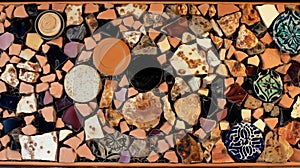 Intricate Mosaic of Broken Pottery and Tiles