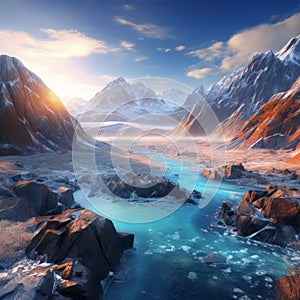 stunning computer-generated mountain landscape