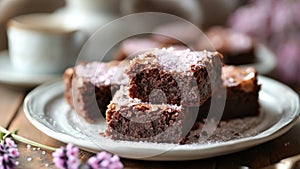 Colorful Brownies in Pastel Colors With Fun Sprinkles, Glitters and Powdered Sugar for Decoration photo