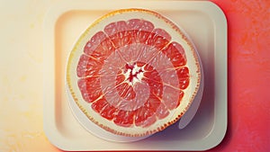 A Fresh, Healthy, Nutritious, Flavorful, Delicious and Organic Grapefruit Fruit Slice in an Orange Background