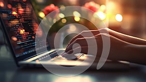 Woman Typing on a Computer Laptop Notebook Acessing The Internet Surfing the Web at Home