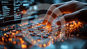 Hacker Man Typing on a Laptop Notebook Keyboard Accessing The Dark Web Internet Network (Computer Coding)