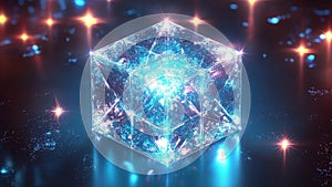A Blue Tesseract in an Abstract Background