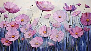 Stunning Cosmos Art: Pink Poppies In Thick Impasto Texture