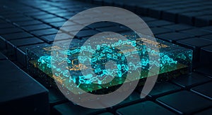 Futuristic bio-digital processor glowing cyan