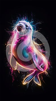 A stunning 3D laser exploded hologram design featuring a vibrant and artistic depiction of a seal photo