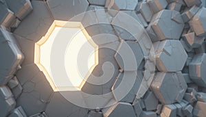 Abstract Hexagonal Structure with Glowing Center 3D Render