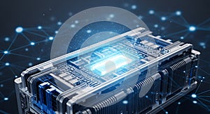 Futuristic server processing power visualization