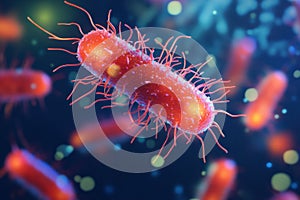 Stunning 3D render showcasing colorful microbes in a microscopic environment during a research study. Generative AI photo