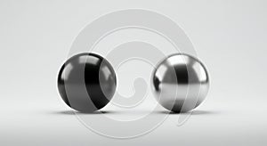 Contrast of black gloss and metallic silver spheres