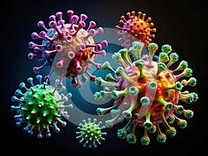 Stunning 3D Rendered Viruses on a Transparent Canvas: A Vibrant Visual Exploration of Viral Structures photo