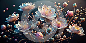 3D Rendering of Delicate Flowers on Black Background photo