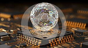Quantum sphere hovers over advanced microchip