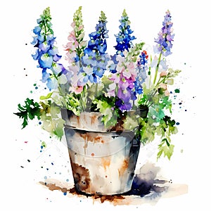 Stunning Delphiniums: A Potent Watercolor Stock Photo Choice AI Generated photo