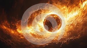 Intense Solar Eclipse with Fiery and Dramatic Light Energy