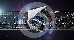 Futuristic data analysis cube in cosmic space