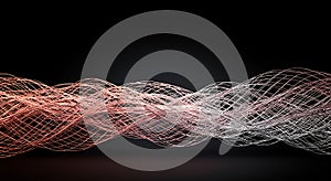 Abstract copper and silver data waves flowing on black