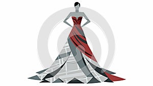 A stunning evening gown made from recycled newspapers catches everyones attention with its intricate folded design and