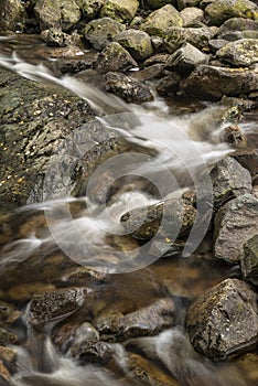 Stunning example of long exposure landscape image showing detail of flowing waterfall at Ashness Bridge in English Lake District