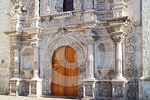 Stunning Exterior of the Church of Saint Augustine, a Historic Baroque Church in Arequipa, Peru