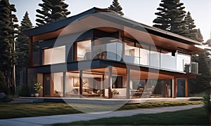 Stunning Exterior of Modern Home Architectural Design Background. AI Generated.