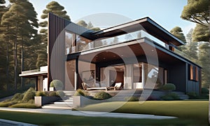 Stunning Exterior of Modern Home Architectural Design Background. AI Generated.