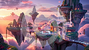 Floating Garden Islands in the Sky â Fantasy Concept Art with Dreamlike Aesthetic photo