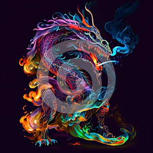 Stunning fierce colorful Chinese magical ghost spirit style dragon roaring