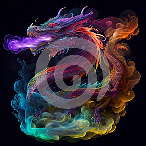 Stunning fierce colorful Chinese magical ghost spirit style dragon roaring