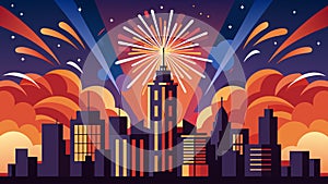 A stunning fireworks display setting the city ablaze with a burst of energy and patriotism.. Vector illustration. photo