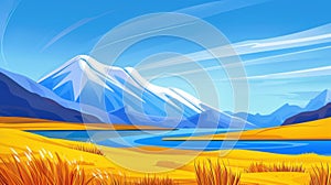 A stunning flat illustration showcasing Argentinas scenic mountains, filled with vibrant textures and a whimsical style photo