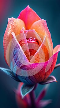 Stunning flower, Closeup multi colored blossomed bud, vibrant beauty