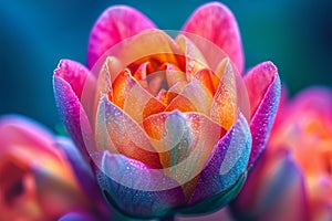 Stunning flower, Closeup multi colored blossomed bud, vibrant beauty