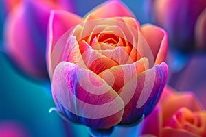 Stunning flower, Closeup multi colored blossomed bud, vibrant beauty