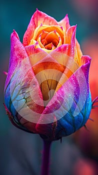 Stunning flower, Closeup multi colored blossomed bud, vibrant beauty