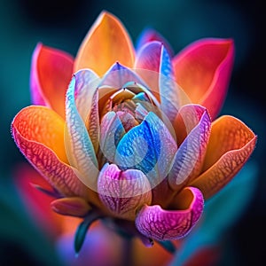 Stunning flower, Closeup multi colored blossomed bud, vibrant beauty