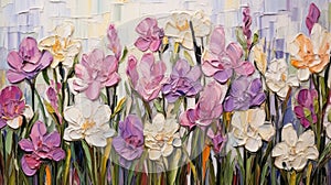 Stunning Freesia Art: Abstract Impasto Painting With Vibrant Mosaic Designs