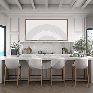 Modern Kitchen Interior with Blank Horizontal Frame Mockup