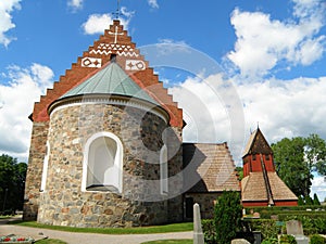 Stunning Gamla Uppsala Kyrka Old Church and the Bell Tower in the Old Town of Uppsala, Sweden