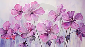 Stunning Geranium Art: Purple Flowers In Acrylic - Charles Rennie Mackintosh Style