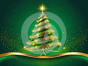 Stunning Golden Christmas tree, Adorned with Sparkling Lines and Set against a Vibrant Green Background