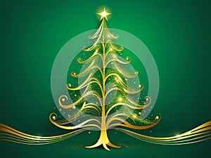 Stunning Golden Christmas Tree on a Green Background photo