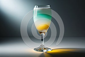 Stunning gradient cocktail in a wine glass, showcasing a mesmerizing transition from green to golden hues