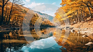 Stunning Hallyu-inspired Autumn Scenery: Captivating River And Tree Landscape