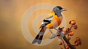 Stunning Hd Photograph Of Oriole Perched On Brown Stem