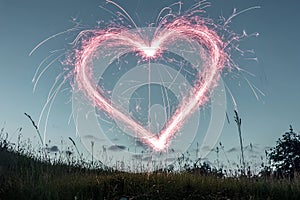 Heart-Shaped Firework Exploding in the Night Sky