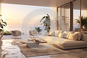 Luxurious Ocean View Living Room with Minimalistic Elegance photo